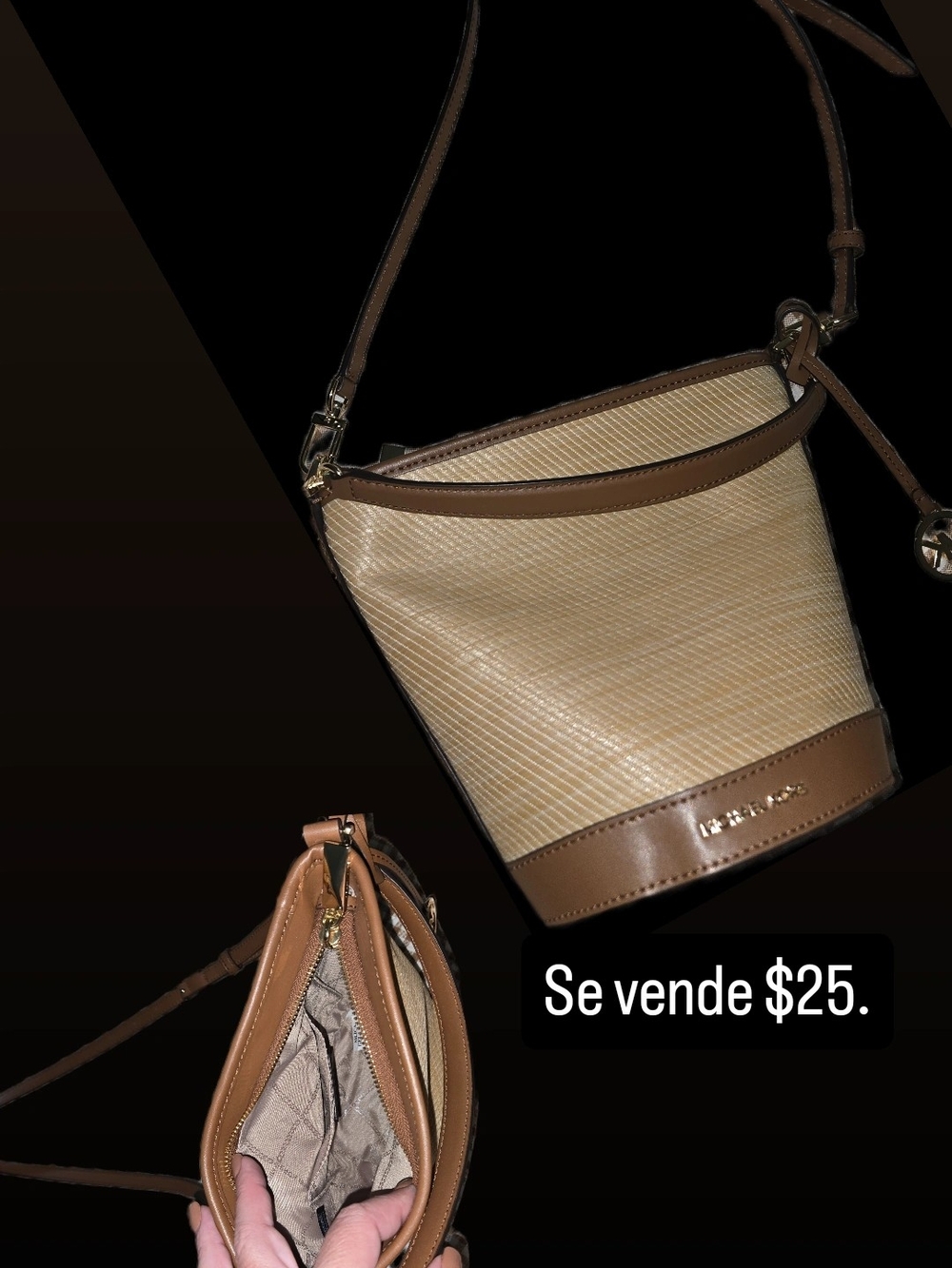 Michael Kors Beige & Brown Bucket Crossbody